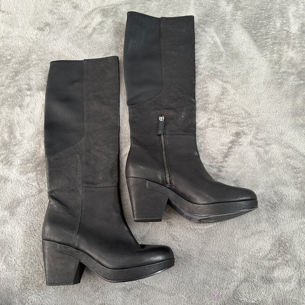 Eileen Fisher Black Vachetta Leather Ivy Knee High Boots Women's 8
